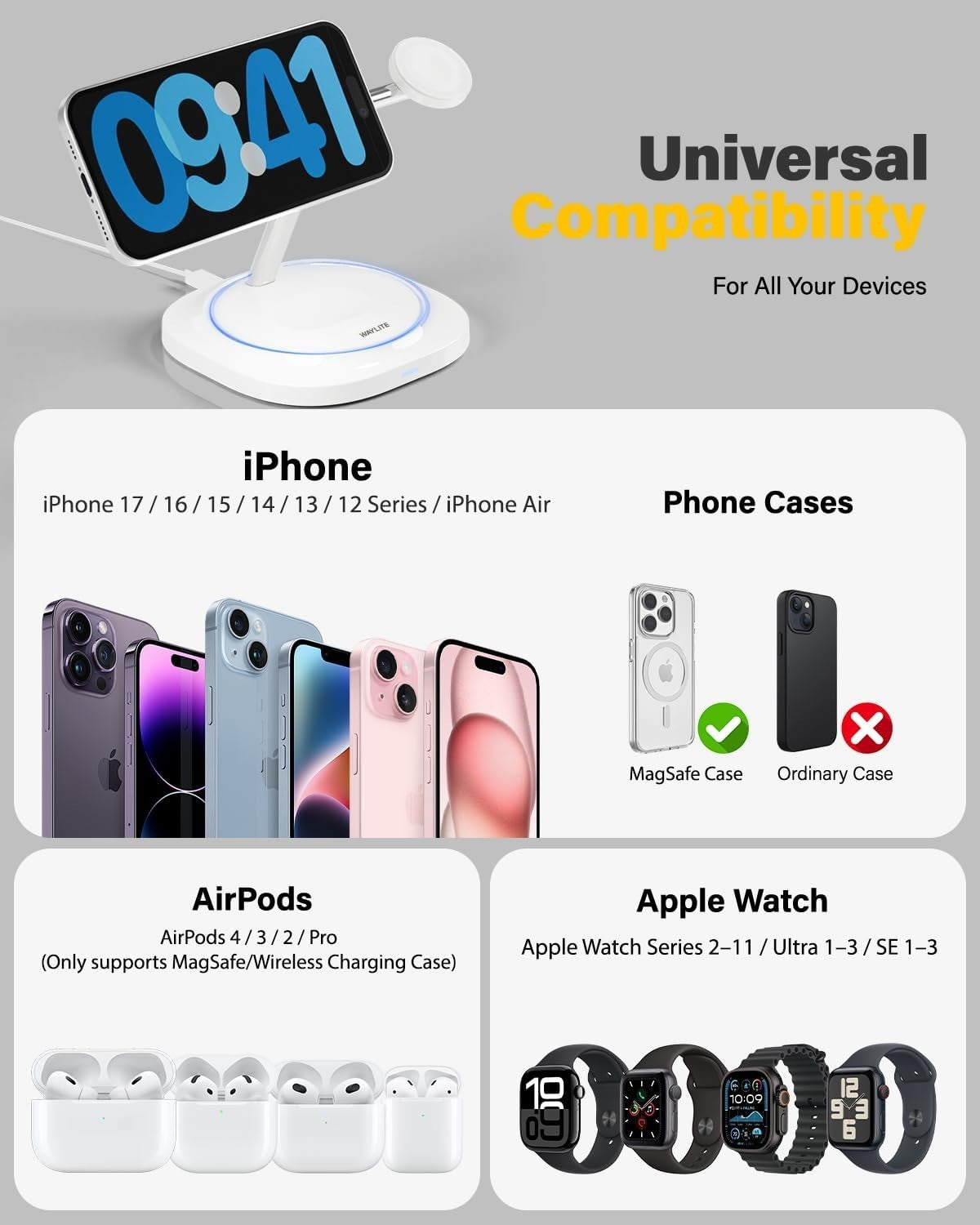 3 in 1 Magnetic Wireless Charger for Apple - Fast Charging Station Compatible
