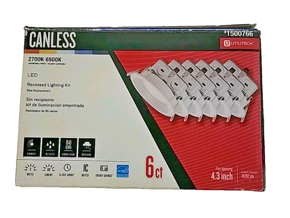 Utilitech Canless (4in) Round 2700k-6500k 580 Lumen Switchable Dimmable 6PK