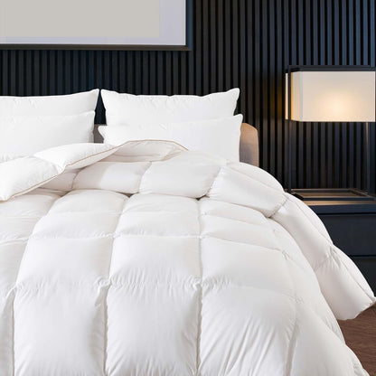 WhatsBedding Puffy White Feather Comforter Oversize King with Feathers Down