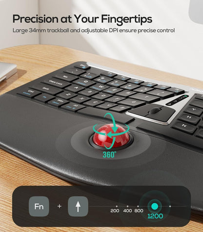 Nulea RT07 Wireless Ergonomic Trackball Keyboard - Split Keyboard, Wrist Rest