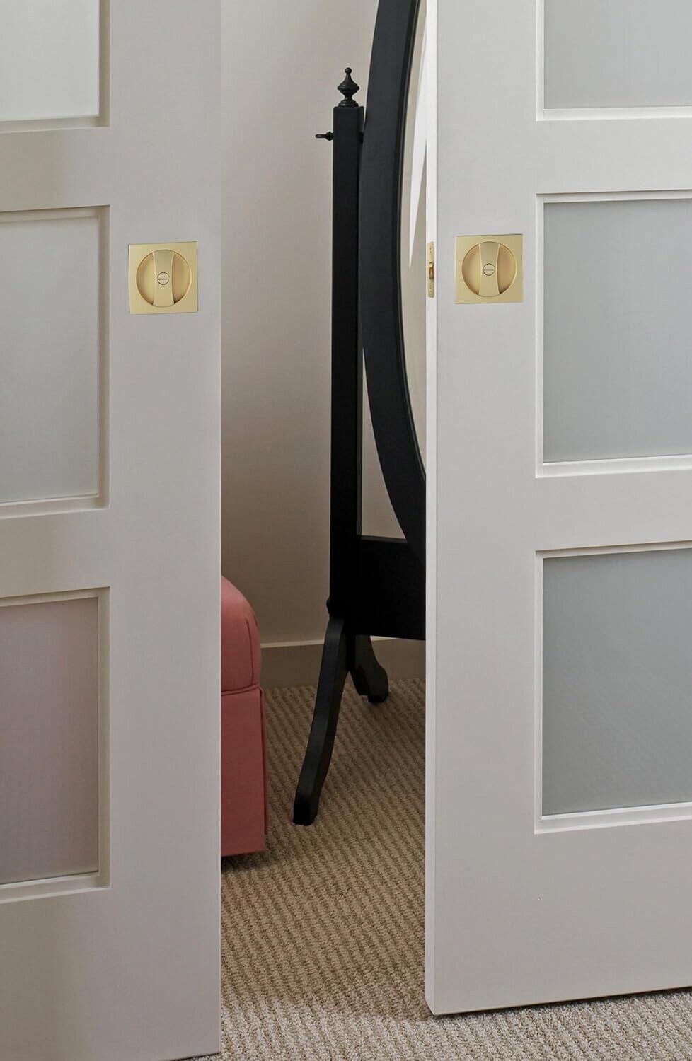 goldenwarm Gold Pocket Door Hardware, Brushed Gold Contemporary Privacy Squar...