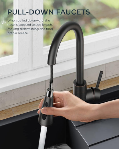 FORIOUS Kitchen Faucets with Pull Down Sprayer, Oil Rubber Brown