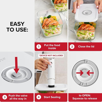 Chef Preserve Glass Vacuum Seal Containers for Food Storage, Made for Compact Va