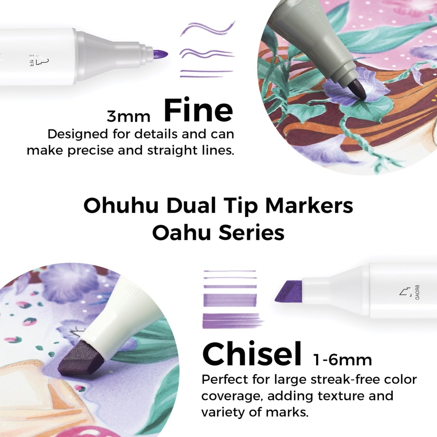 Ohuhu Refillable 320 Colors Alcohol Markers Brush Tip- Double Tipped Alcohol-bas