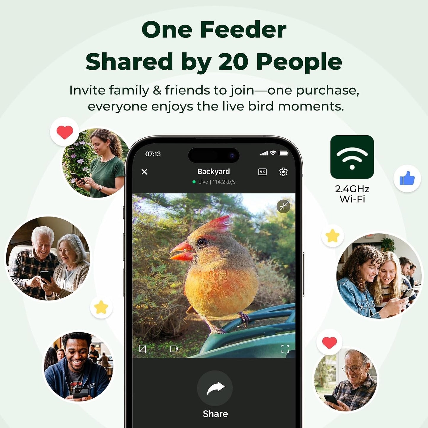 Smart Bird Feeder with Camera Solar Powered, 4K Video Live Stream, 8MP Photos, A