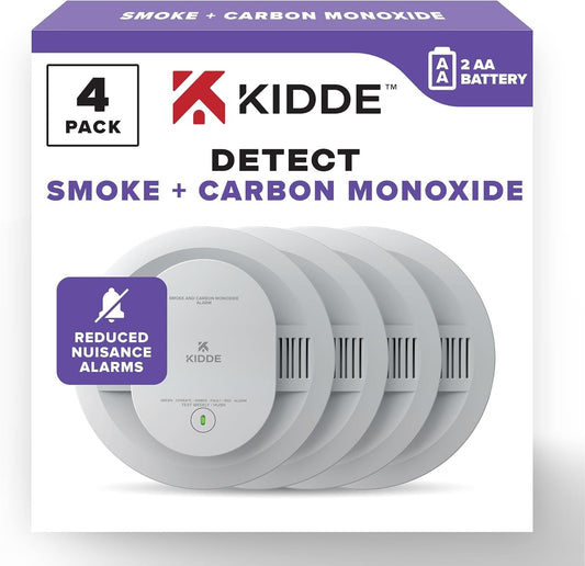 Kidde Smoke & Carbon Monoxide Detector, AA Battery Powered, LED.4 Pack