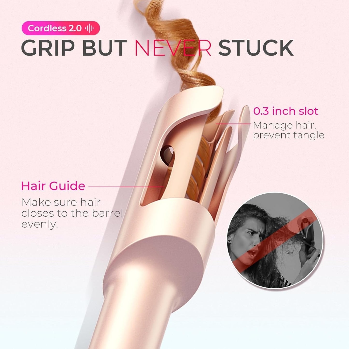 YMO Cordless Automatic Curling Iron - TYMO CurlGo 1 Inch Beach Waves Rotating