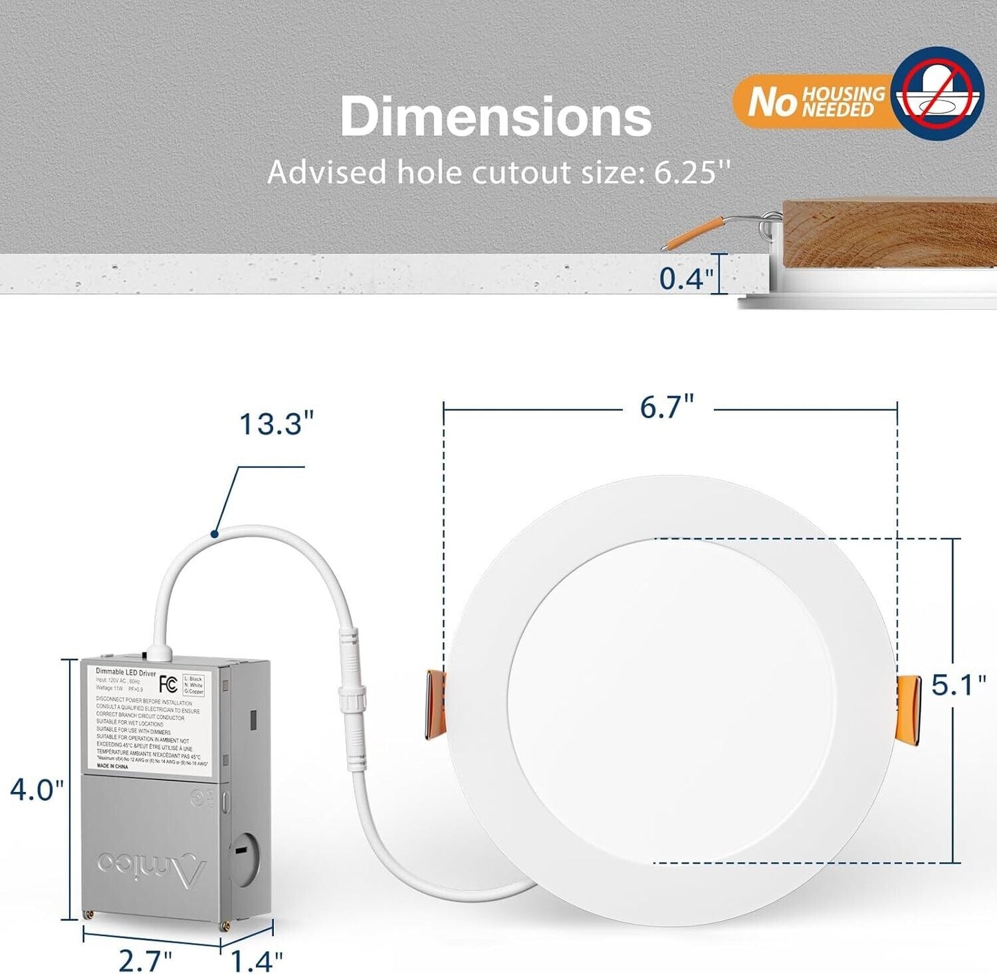 6 Pack 6 Inch 5CCT Ultra-Thin LED Recessed Ceiling Light with Junction Box, 2700