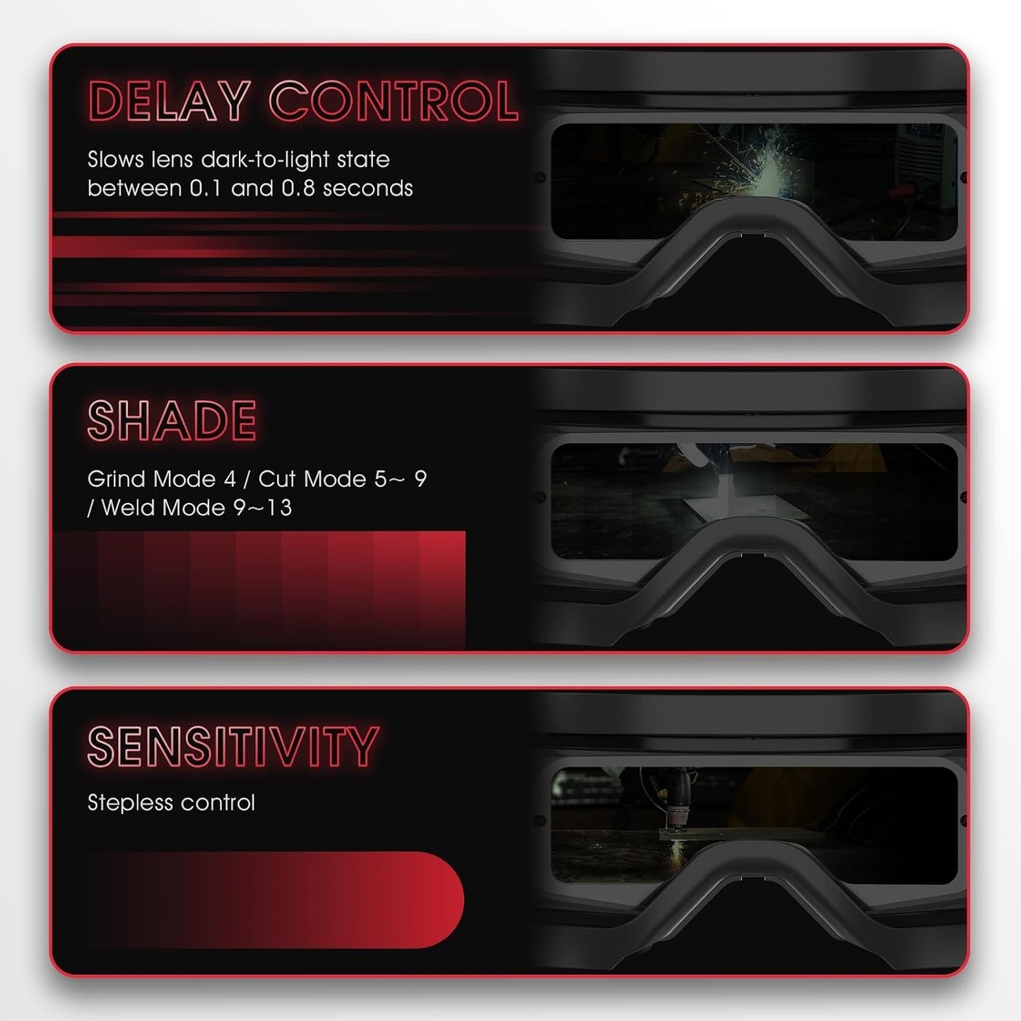 YESWELDER True Color Auto Darkening Welding Goggles, Wide Shade Range 4/5-9/9-13