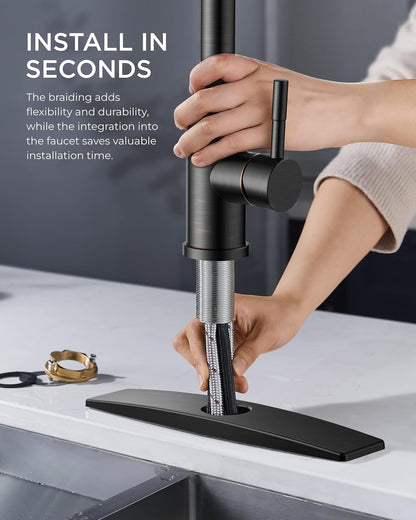 FORIOUS Kitchen Faucets with Pull Down Sprayer, Oil Rubber Brown